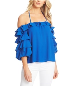 1.STATE Womens Solid Ruffled Blouse