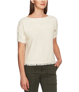 1.STATE Womens Cotton Fringed Pullover Sweater