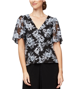 Alex Evenings Womens Embroidered Floral Peplum Blouse