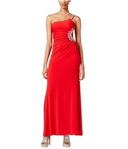 City Studio Womens Solid Gown One Shoulder Dress