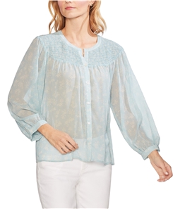 Vince Camuto Womens Smocked Yoke Button Down Blouse