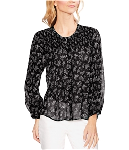 Vince Camuto Womens Smocked Yoke Button Down Blouse