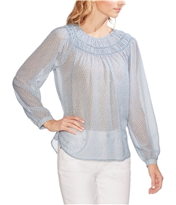 Vince Camuto Womens Smocked Sheer Pullover Blouse