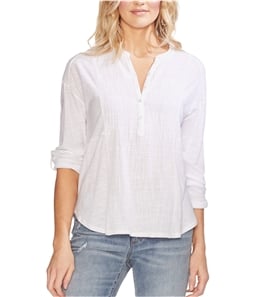 Vince Camuto Womens Mixed Media Henley Blouse