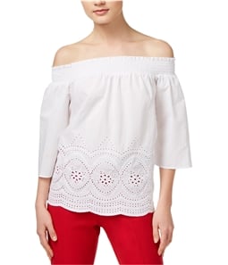 maison Jules Womens Embroidered Knit Blouse