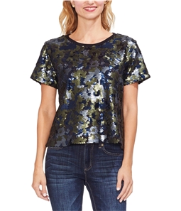 Vince Camuto Womens Camo Sequined Embellished T-Shirt