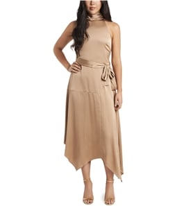 Vince Camuto Womens Halter Neck Belted Midi Dress