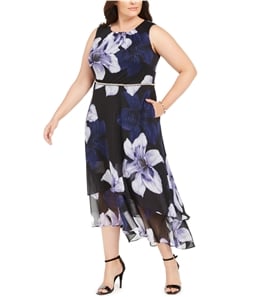 SLNY Womens Floral Fit & Flare Dress