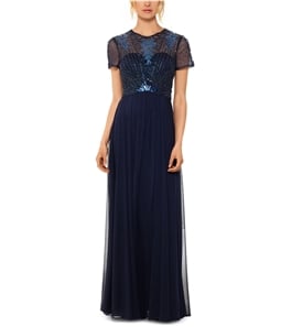 Betsy & Adam Womens Embellished-Bodice A-line Gown Dress