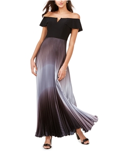 Betsy & Adam Womens Pleated Gown Off-Shoulder Dress
