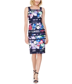 Adrianna Papell Womens Striped Floral Bodycon Dress