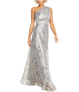 Adrianna Papell Womens Shimmer Gown One Shoulder Dress