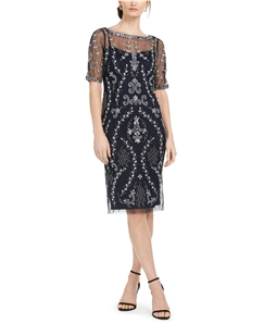Adrianna Papell Womens Beaded Sheath Dress