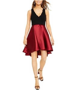 Speechless Womens Colorblocked Satin Fit & Flare Dress