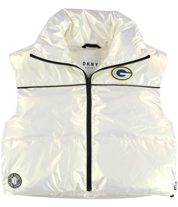 DKNY Womens Green Bay Packers Pearlescent Puffer Vest