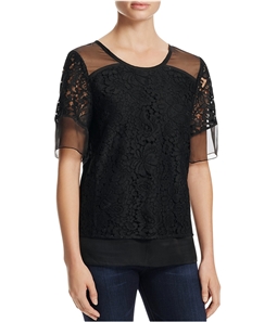 Finity Womens Sheer Lace Pullover Blouse