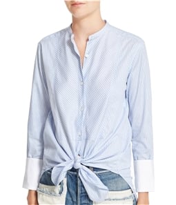 Helmut Lang Womens Striped Collarless Button Up Shirt