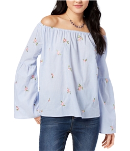 Gypsies & Moondust Womens Striped Embroidered Off the Shoulder Blouse