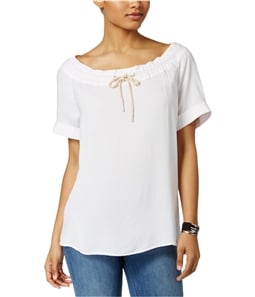 G.H. Bass & Co. Womens Drawstring-Neck Pullover Blouse