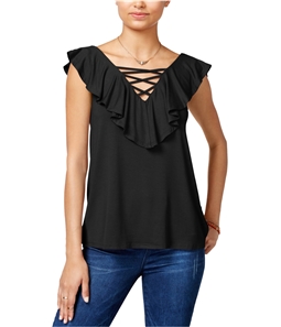 Hippie Rose Womens Lace up Knit Blouse