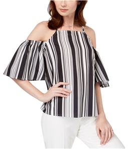 Almost Famous Womens Striped Cold Shoulder Blouse