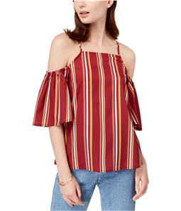 Almost Famous Womens Striped Cold Shoulder Blouse
