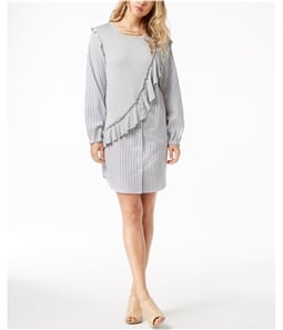 Kensie Womens Knit Ruffle Striped Shirt Dress