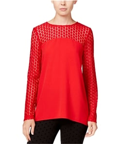 Kensie Womens Crepe Lace Detailed Pullover Blouse