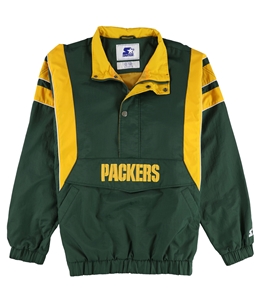 STARTER Mens Green Bay Packers Snap/Zipper Closure Pullover Raincoat