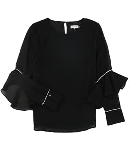 Calvin Klein Womens Ruffle-Sleeve Pullover Blouse