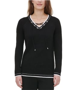 Calvin Klein Womens Lace-Up V-Neck Pullover Sweater