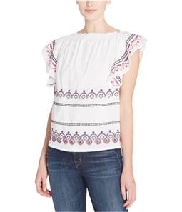 Catherine Malandrino Womens Embroidered Peasant Blouse