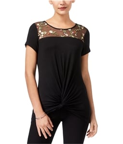 NY Collection Womens Embroidered Floral Basic T-Shirt