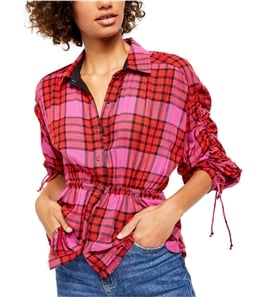 Free People Womens Plaid Button Up Shirt