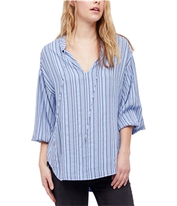 Free People Womens Bishop Sleeves Striped Tunic Blouse