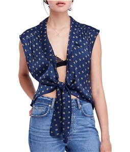 Free People Womens Printed Tie Front Sleeveless Blouse Top