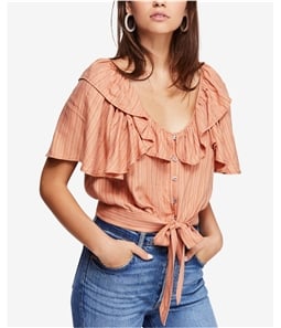 Free People Womens Rosemary Tie Front Crop Top Blouse