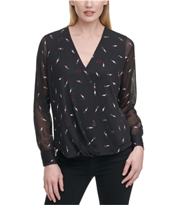 DKNY Womens Printed Pullover Blouse