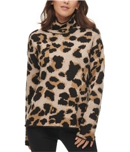 DKNY Womens Leopard Turtleneck Pullover Sweater
