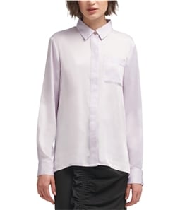 DKNY Womens Solid Button Up Shirt