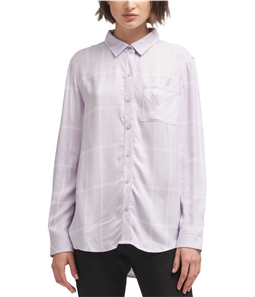 DKNY Womens Plaid Button Up Shirt