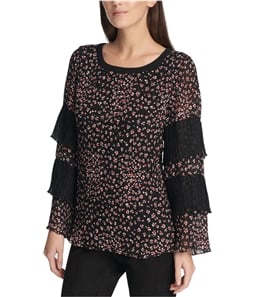 DKNY Womens Floral Ruffled Blouse