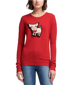 DKNY Womens Pig Patch Pullover Sweater