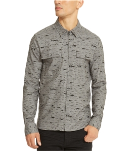 Kenneth Cole Mens Printed Zip-Front Button Up Shirt