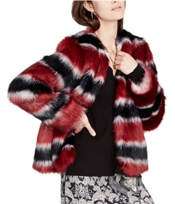 Rachel Roy Womens Striped Faux-Fur Jacket