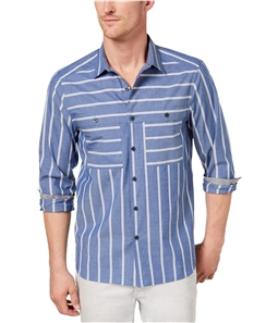 Kenneth Cole Mens Wide Stripe Button Up Shirt