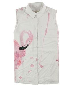 Rachel Roy Womens Flamingo Splash Button Up Shirt