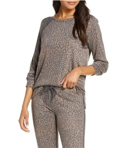 P.J. Salvage Womens Leopard Print Pajama Sweatshirt Top