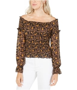 Lucy Paris Womens Off Shoulder Smocked Top Ruffled Blouse