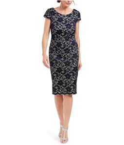 Connected Apparel Womens Embroidered Glitter Sheath Dress
